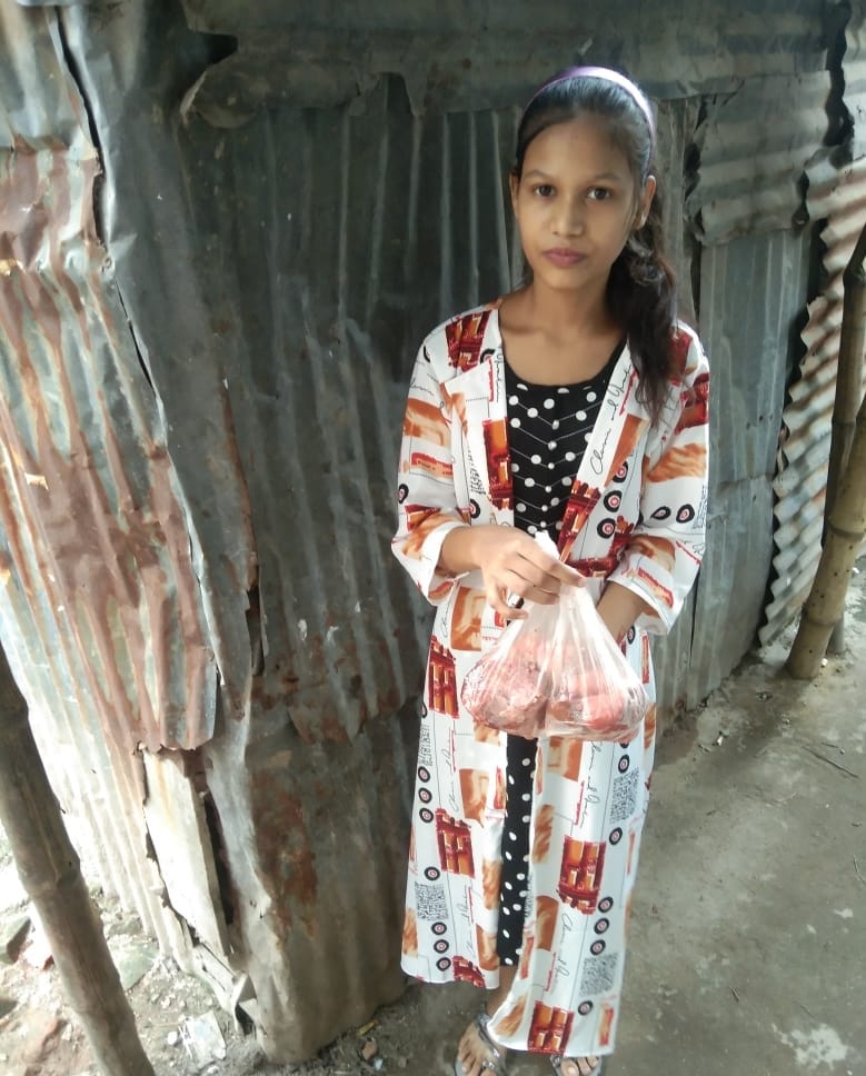 Khushi received meat from Shapla Foundation