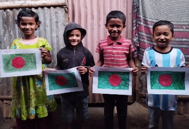 Kids in mirpur drew the Bangladeshi flag