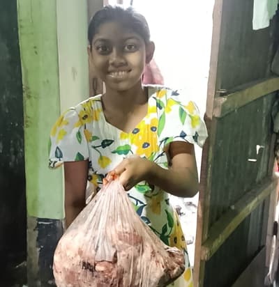 Nusrat received the meat from Shapla Foundation