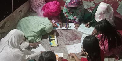 Kids in Mirpur participated in the free hand drawing