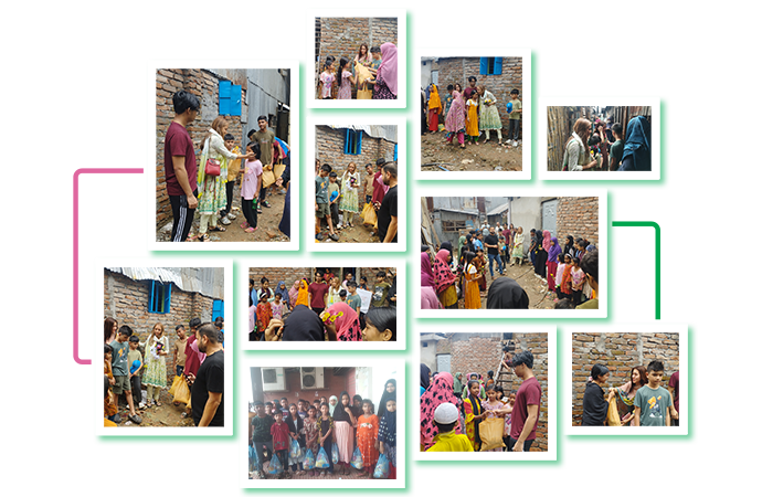 Collage of sponsors visiting Mohakhali slum and interacting with residents in 2025