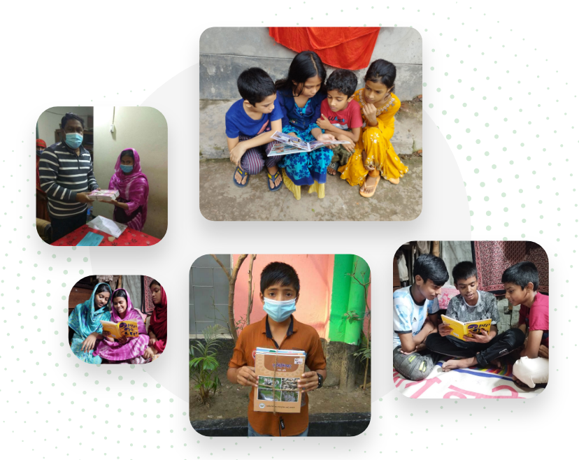 Handing over the book to the child in Bangladesh